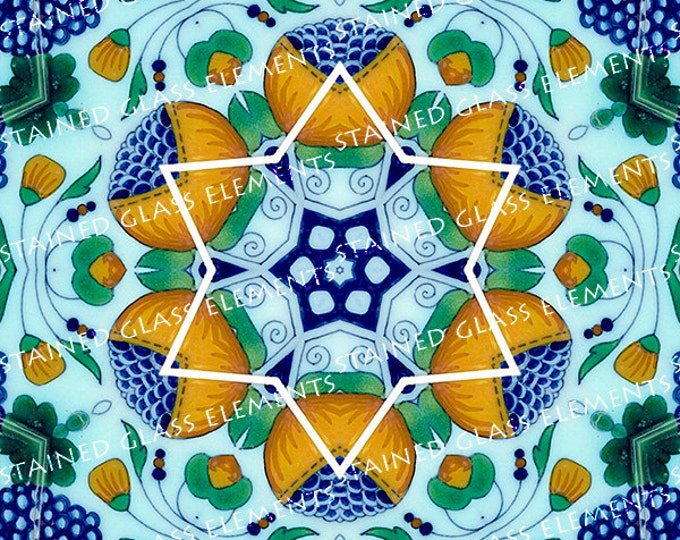 Delftware polychrome ceramic transfer, 750-850ºC, fusible transfers, image transfers, decals hot glass, decals for enamelling, kaleidoscope