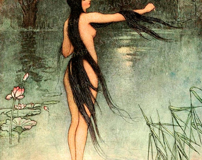 Warwick Goble ceramic decal, 10 x 10cm (3.94 x 3.94 inch), firing temperature 760-850 ºC (1400-1562 ºF), nude decal, nude girl ceramic decal