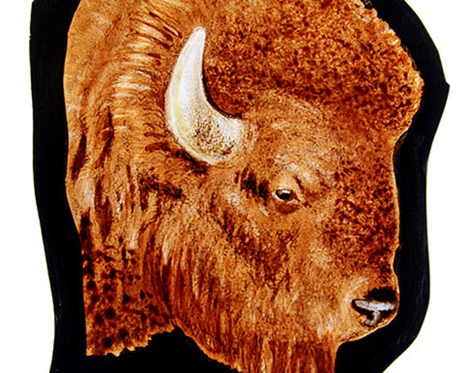 Bison stained glass fragment, kilnfired, glass painting, bison motif, bison, bison suncatcher, bison glass fragment, бизон, nice glass idea