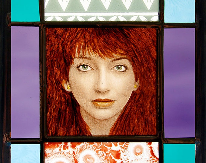 Kate Bush, Kate Bush stained glass, Kate Bush suncatcher, Kate Bush portrait, kilnfired stained glass, suncatcher, gift, nice gift, ginger