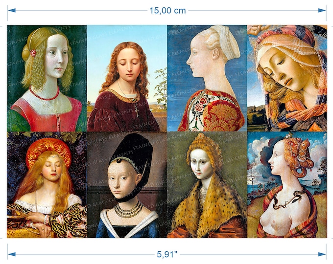 Renaissance Portraits ceramic decals waterslide transfer for decoration of ceramics glass fusing enameling firing  720-800 ºC - 1328-1472 ºF