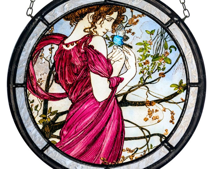 Mucha stained glass medallion - kiln-fired glass art - Mai suncatcher - Art Nouveau decoration gift jugendstil vitrage vitráž ステンドグラス