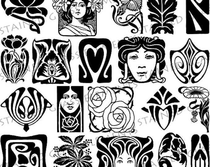 Black Ceramic decals, fusible transfers, transfers fusing, Art Nouveau ceramic decals, glass pendants, decals for hot glass, quality decals