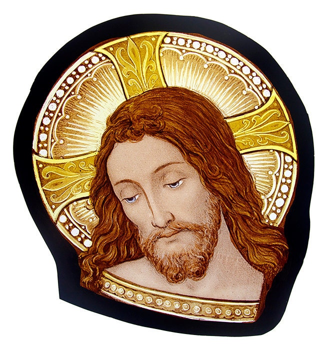Christ stained glass fragment, semi finished stained glass, Jesus