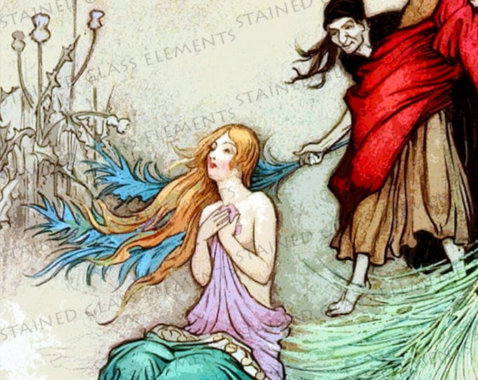 Warwick Goble ceramic decal, witch decal, fairytale decal, fairy tale, 3.94x3.94 inch, 10x10cm, firing temperature 1400-1562 ºF, 760-850 ºC