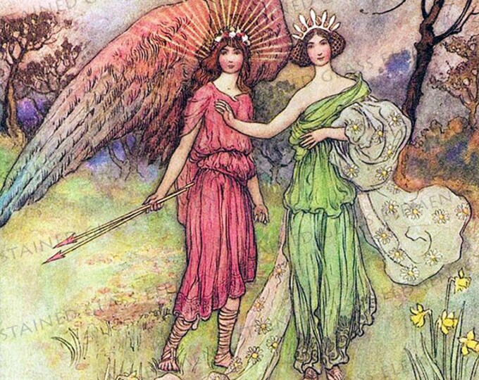 Warwick Goble ceramic decal, Angel decal, Angels, fairytale decal, 3.94x3.94 inch, 10x10cm, firing temperature 1400-1562 ºF, 760-850 ºC