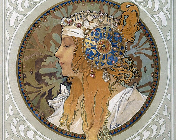Mucha ceramic decals, Alphonse Mucha, art nouveau ceramic decals, image transfers, Mucha, Byzantine Blonde, decals glass, decals ceramics