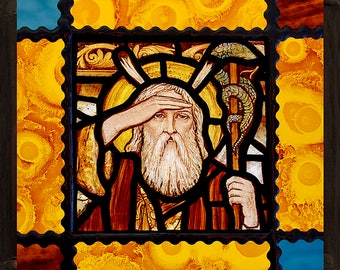 Moses stained glass, Moses suncatcher, religious glass, prophet, Moses, Mojżesz witraże, vitrail moses, nice gift, gift, זכוכית צבעונית משה