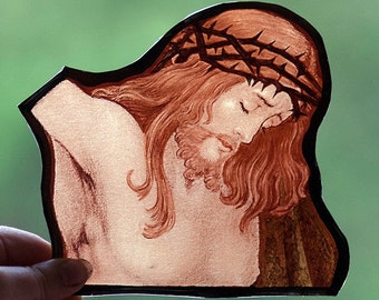 Christ stained glass portrait, Christ stained glass fragment, Christ, Jesus stained glass, stained glass fragment, antique stained glass