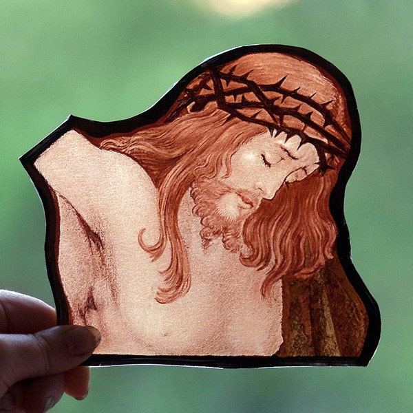 Christ stained glass portrait, Christ stained glass fragment, Christ, Jesus stained glass, stained glass fragment, antique stained glass
