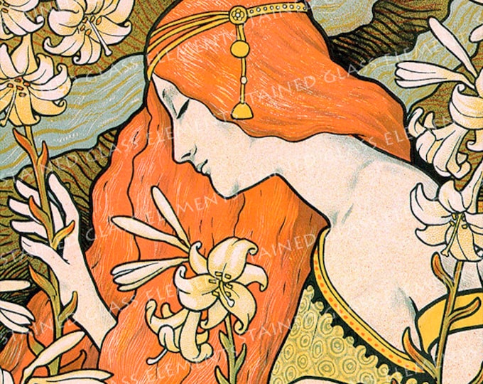 Art Nouveau ceramic decals, girl, beauty, decorative ceramic decal, Paul Berthon ceramic decal, L'Ermitage ceramic decal, 1400-1562 ºF