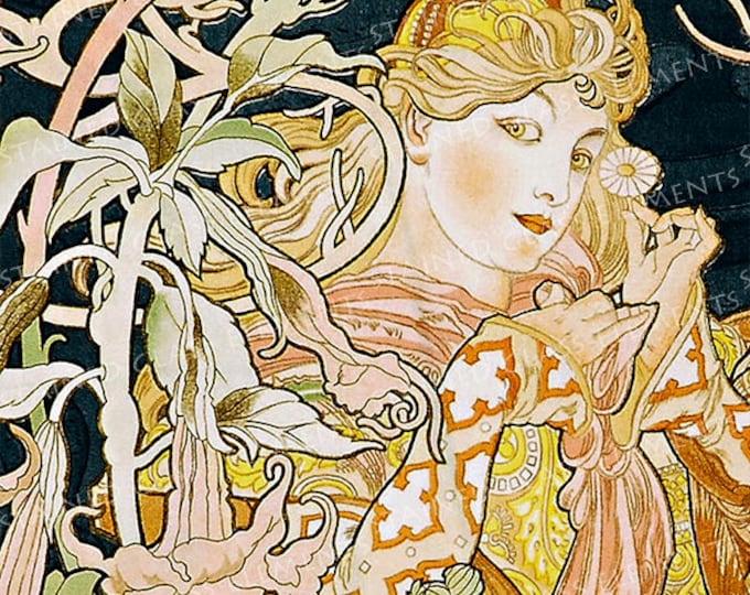 Mucha ceramic decals, Alphonse Mucha, art nouveau ceramic decals, image transfers, Mucha, Datura, decals glass, decals ceramics, enameling