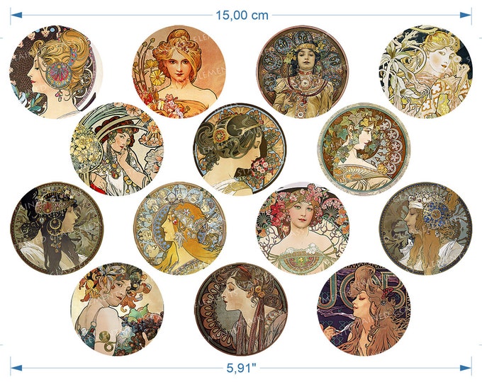 Mucha ceramic decals for ceramics glass fusing enameling firing temperature 760-850 ºC (1400-1562 ºF) decorative art nouveau jugendstil