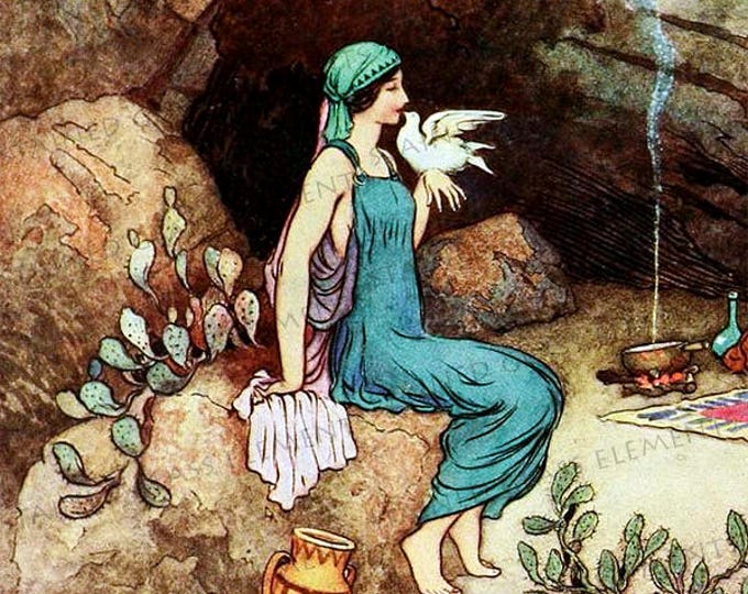 Warwick Goble ceramic decal, fairytale decal, fairytale,  dove, pigeon, 3.94x3.94 inch, 10x10cm, firing temperature 1400-1562 ºF, 760-850 ºC