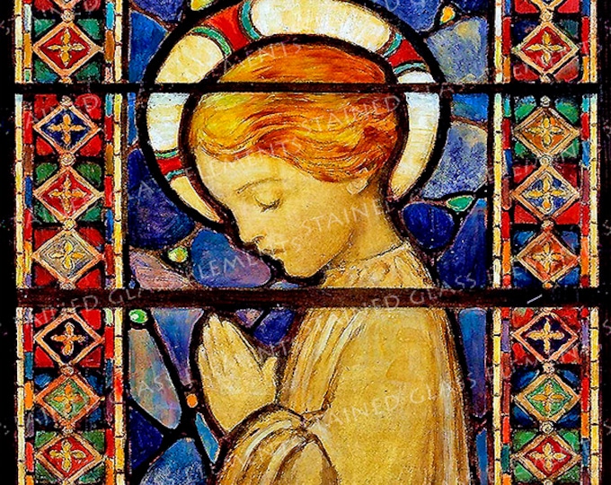 Child praying, fusible decal, Pre-Raphaelite decal, ceramic decal, stain glass, decals ceramics, enamel decal, keramikos lipdukas, セラミックデカール