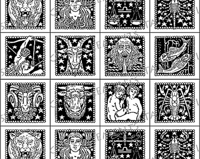 Ceramic decals, black, zodiac ceramic transfers, astrology transfers, astrology ceramic decals, decals for glass pendants, decals enamelling