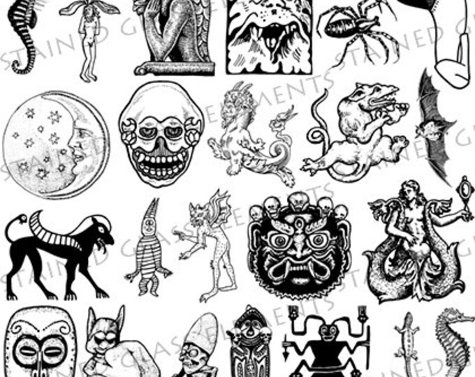 Mythology ceramic decals, black, myths ceramic transfers, ceramic transfer, glass fusing, glass pendants, decal, high quality ceramic decals