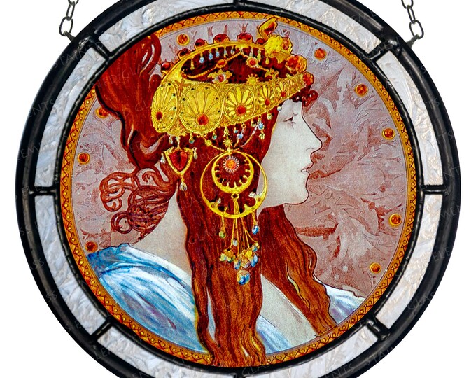 Mucha stained glass - medallion - kiln-fired glass art - Byzantine suncatcher - Art Nouveau -decoration - gift - jugendstil vitrage - vitráž