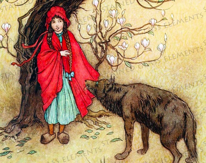 Warwick Goble ceramic decal, little red ridinghood ceramic transfer, 3.94 x 3.94 inch, 10x10cm, firing temperature 1400-1562 ºF, 760-850 ºC
