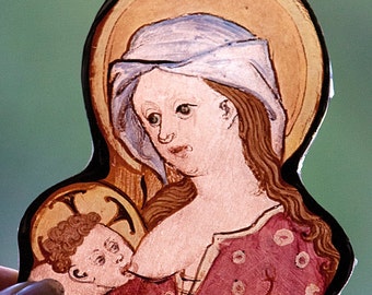 Madonna with Child stained glass fragment, medieval stained glass, unique stained glass fragment, antique stained glass, glass painting