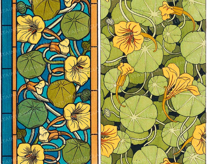 Floral Art Nouveau motifs Ceramic decal fusible transfers for decoration of ceramics glassfusing glass tiles and enameling botanical vintage