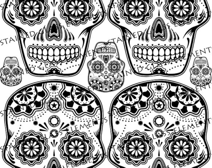 Skulls ceramic decals available in black and sepia colour Mexican sugar skull image transfer for ceramics glass fusing and enameling decal