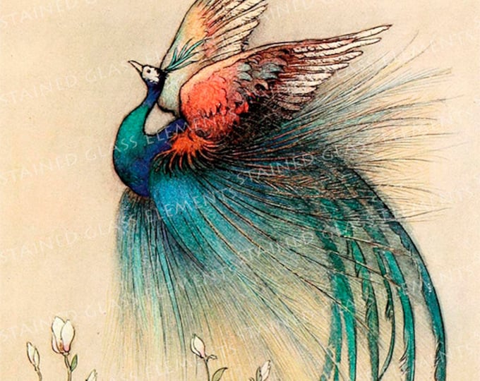 Bird of Paradise, ceramic decal, 10 x 10cm (3.94 x 3.94 inch), firing temperature 760-850 ºC (1400-1562 ºF), Goble, ceramic transfers, decal