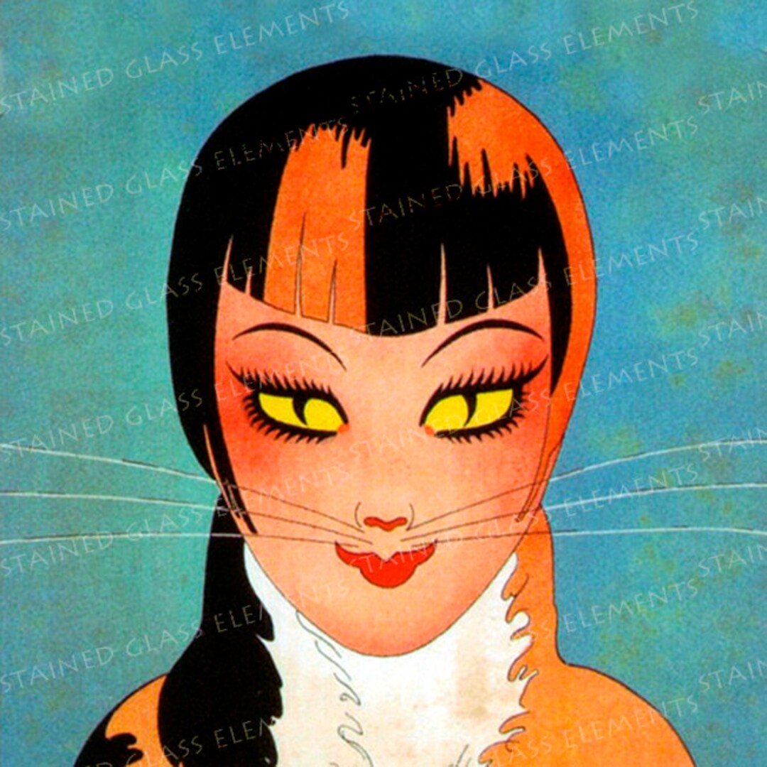 Ceramic Decal Cat Girl Old Japanese Illustration Size 3.94 X Etsy