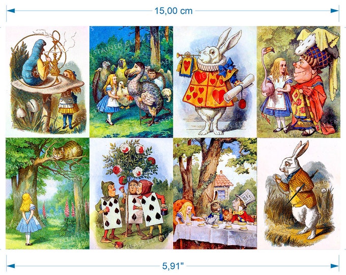 Alice in Wonderland ceramic decals Cheshire Cat White Rabbit Mad Hatter fusible waterslide transfers for ceramics glass fusing enameling