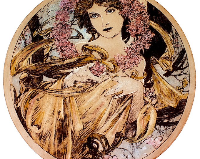 Mucha, Mucha stained glass, Mucha autumn, Mucha  roundel, stained glass fragment, stained glass window fragment  art nouveau, craft, autumn