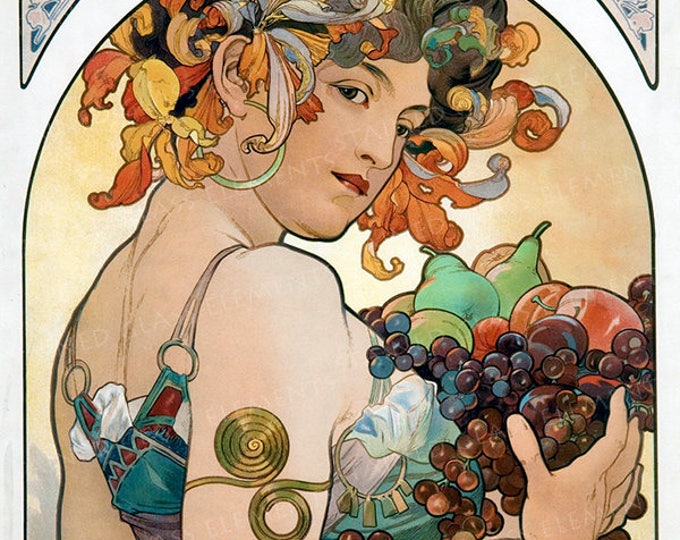 Mucha ceramic decals, Alphonse Mucha, art nouveau ceramic decals, image transfers, Mucha, fruit, decals glass, decals ceramics, enameling