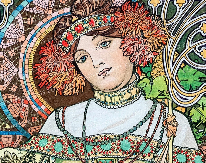 Mucha ceramic decals art nouveau fusible transfers for decoration of ceramics glassfusing glass tiles and enameling jugendstil women girls