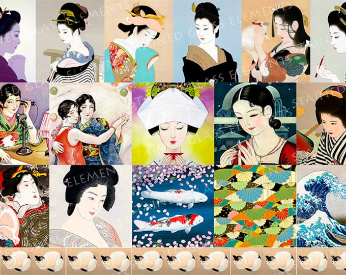 Japan ceramic decals, Japanese ceramic decals, decals sheet, Japan, ceramic decals for pedants, ceramic decal sheet, Geisha decals, Japan