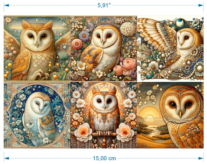 Owls ceramic decals waterslide transfers for decoration of ceramics glass fusing enameling firing temp 720-800 ºC or 1328-1472 ºF owl, birds