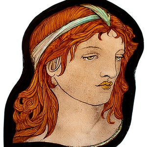 Befleckt, Glas-Fragment, Präraffaeliten gebeizt Glas, Glasmalerei, Preraphaelites, Glasmalerei, Ingwer, Vitrail, Glasmalerei, Mädchen, rot