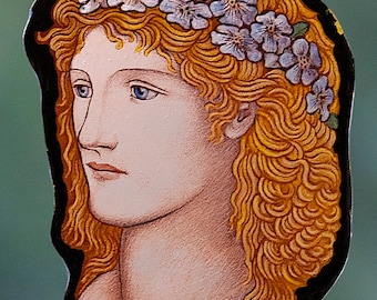 Stained glass fragment, Pre-Raphaelite stained glass, stained glass, Preraphaelites, vintage stained glass, glass painting, flower girl