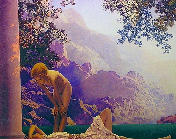 Maxfield Parrish ceramic decals, decals fusible, fairy-tales, fusible transfers, glass decals, transfers, Girl ceramic decal, daybreak