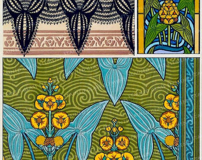 Floral Art Nouveau motifs Ceramic decal fusible transfers for decoration of ceramics glassfusing glass tiles and enameling botanical vintage