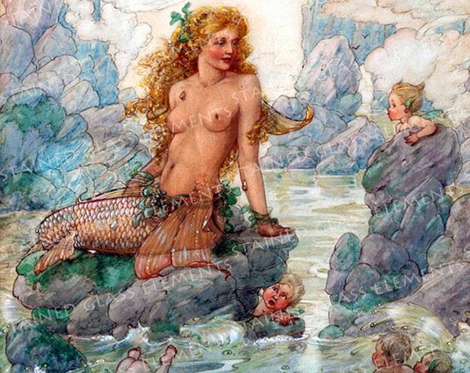 Mermaid ceramic decal, decals for ceramics, mermaid fusible decal, ceramic decals 1400-1562 ºF, fusible transfer, fusible decals for artists