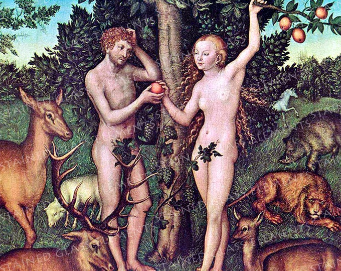 Adam and Eve ceramic decal waterslide transfer for ceramics tiles glassfusing enameling beads and mosaic firing temperature 1400-1562 ºF