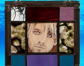 Kurt Cobain, Kurt Cobain suncatcher, suncatcher, Kurt Cobain stained glass, Nirvana suncatcher, Nirvana suncatcher, miniature stained glass
