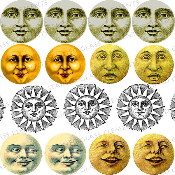 Sun and Moon Ceramic decal waterslide transfer for ceramics tiles glassfusing enameling beads and mosaic firing temperature 1400-1562 ºF