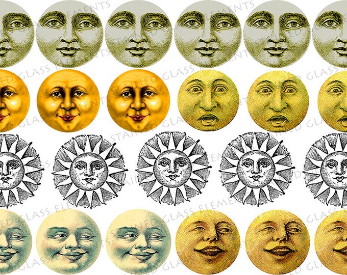 Sun and Moon Ceramic decal waterslide transfer for ceramics tiles glassfusing enameling beads and mosaic firing temperature 1400-1562 ºF