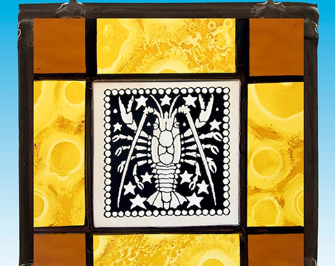 Cancer stained glass suncatcher, cancer suncatcher, zodiac signs, cancer stained glass, silverstain, kilnfired stained glass, birthday gift