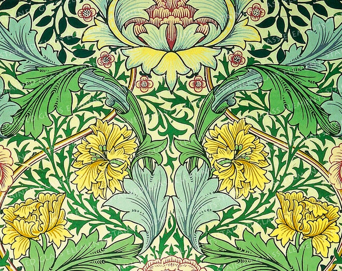 William Morris ceramic decal floral motif Pre-Raphaelites waterslide transfer for ceramics glassfusing and enameling firing at 1400F or 760C