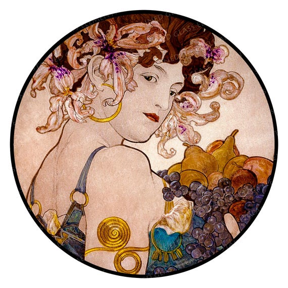 Mucha Stained Glass - Medallion - Kiln-fired Glass Art - Fruit