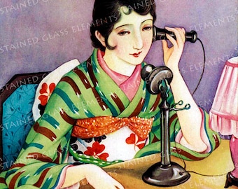 Japan ceramic decals, Japanese ceramic decals, decals sheet, Japan, Asian ceramic decals, ceramic decal sheet, Japanese call girl decal