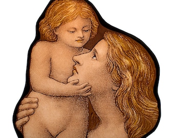 Mother and Child stained glass fragment, prerafaelites stained glass fragment, Mary stained glass, Mother and Child stained glass fragment