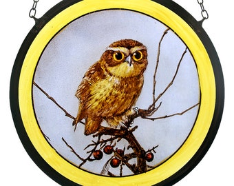 owl kilnfired owl suncatcher owl stained glass Owl stained glass fragment 