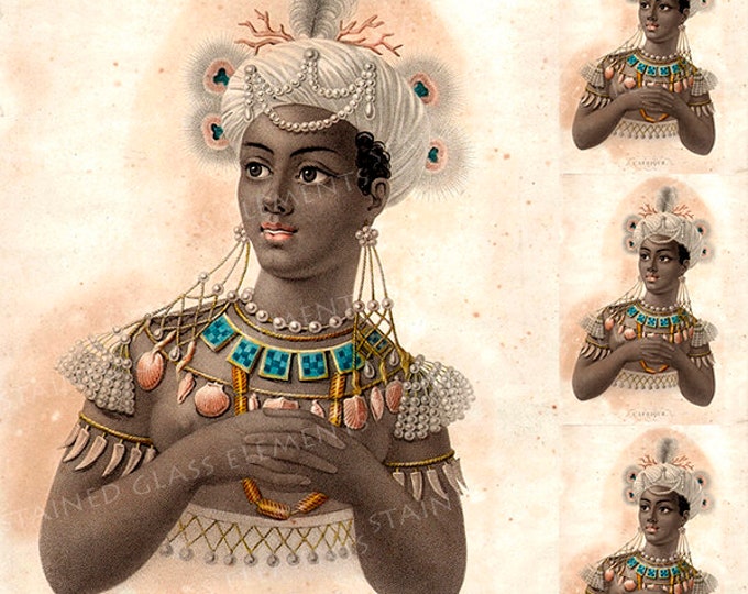 Exotic beauty ceramic decal, victorian ceramic decals, African girl, Africa, 陶瓷贴花, Seramik çıkartma, セラミックデカール, 760-850 ºC (1400-1562 ºF)